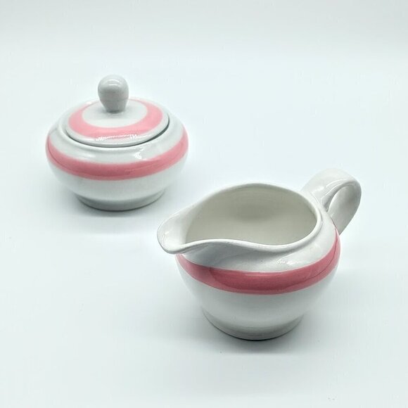 Arabia Finland Other - Arabia Finland Ribbons Pink Mini Covered Sugar Bowl & Creamer Pitcher Set